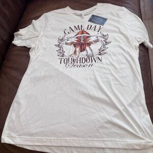 Football Game Day Fall T Shirt‎ Creamy White Graphic Size XL Est 24" Pit